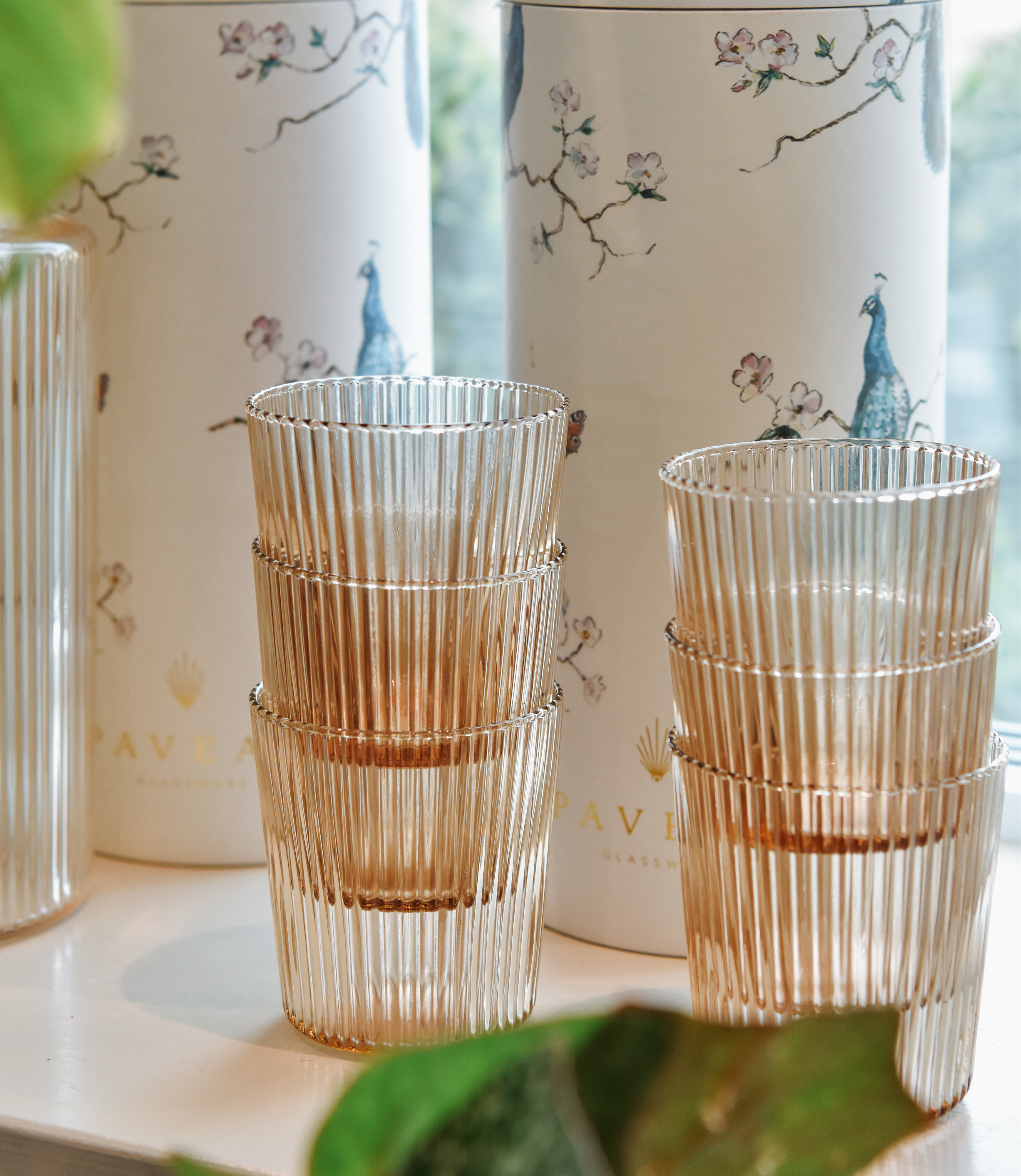 Räfflat dricksglas - Mocca 2