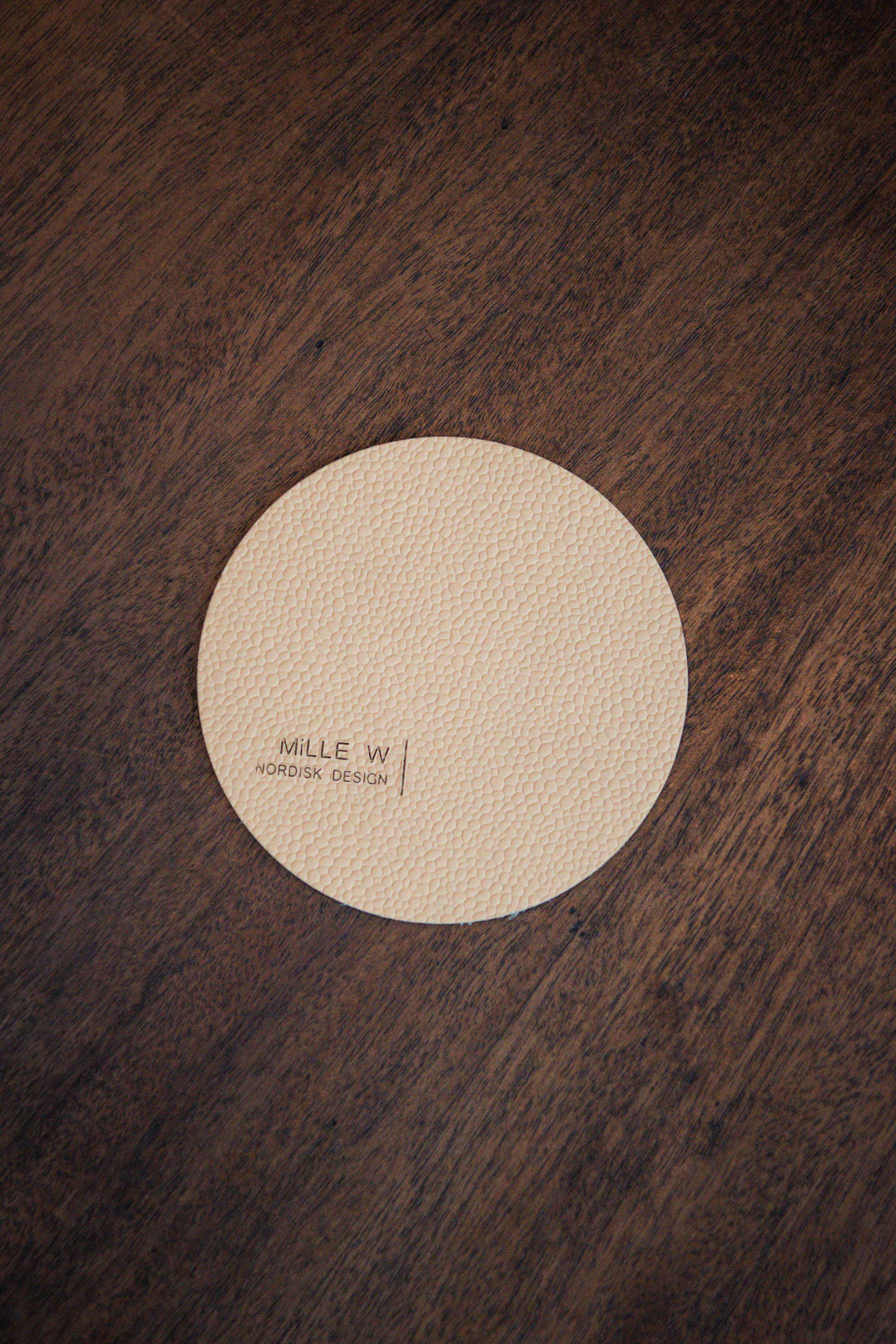 Glasunderlägg Rund Läder Beige