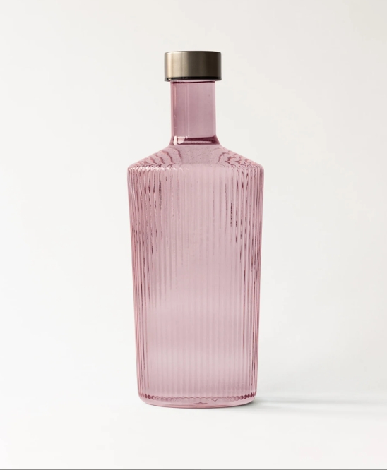 Räfflad glasflaska - Mörkrosa 1