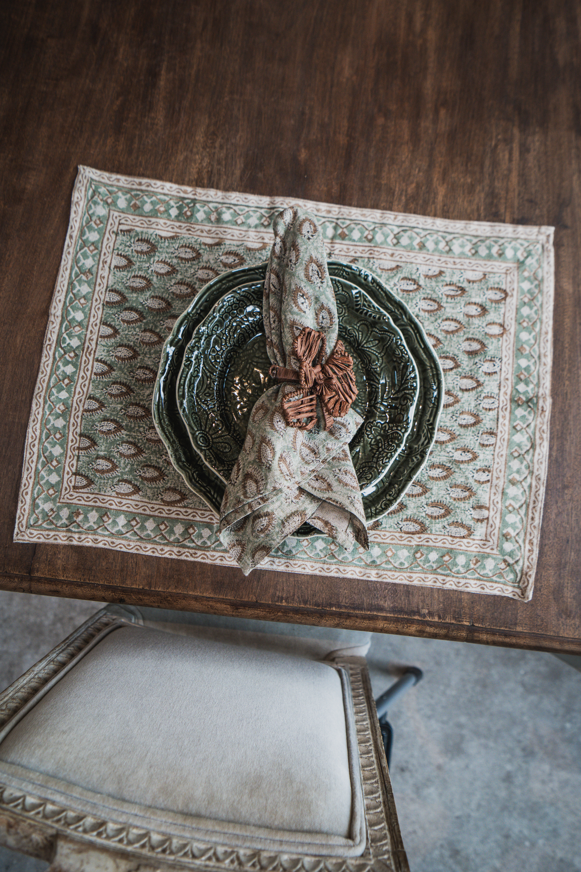 Tablett Linne - Cypress Parrot Sea Foam Grön 37X50cm 2-pack 2