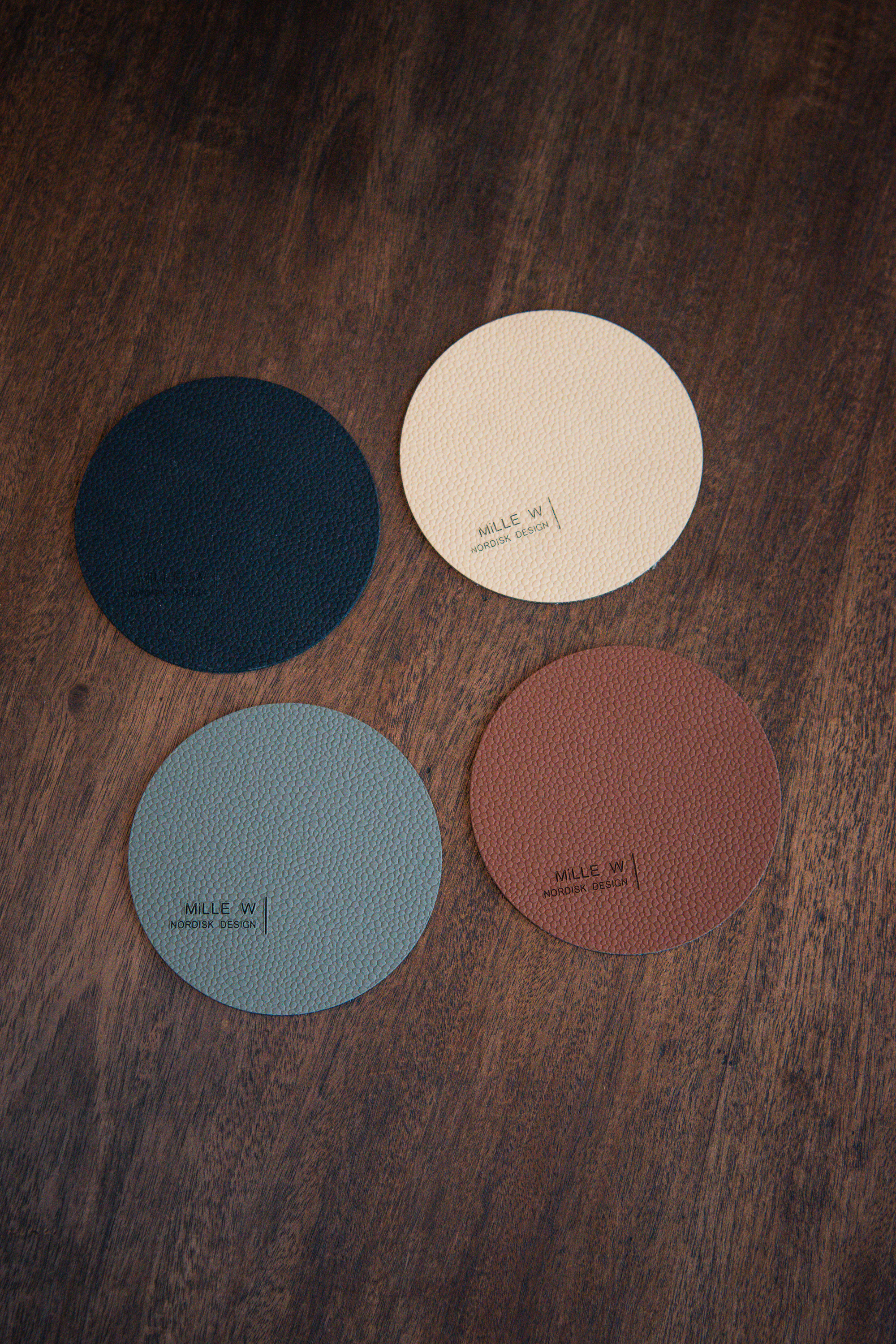 Glasunderlägg Rund Läder Beige 1